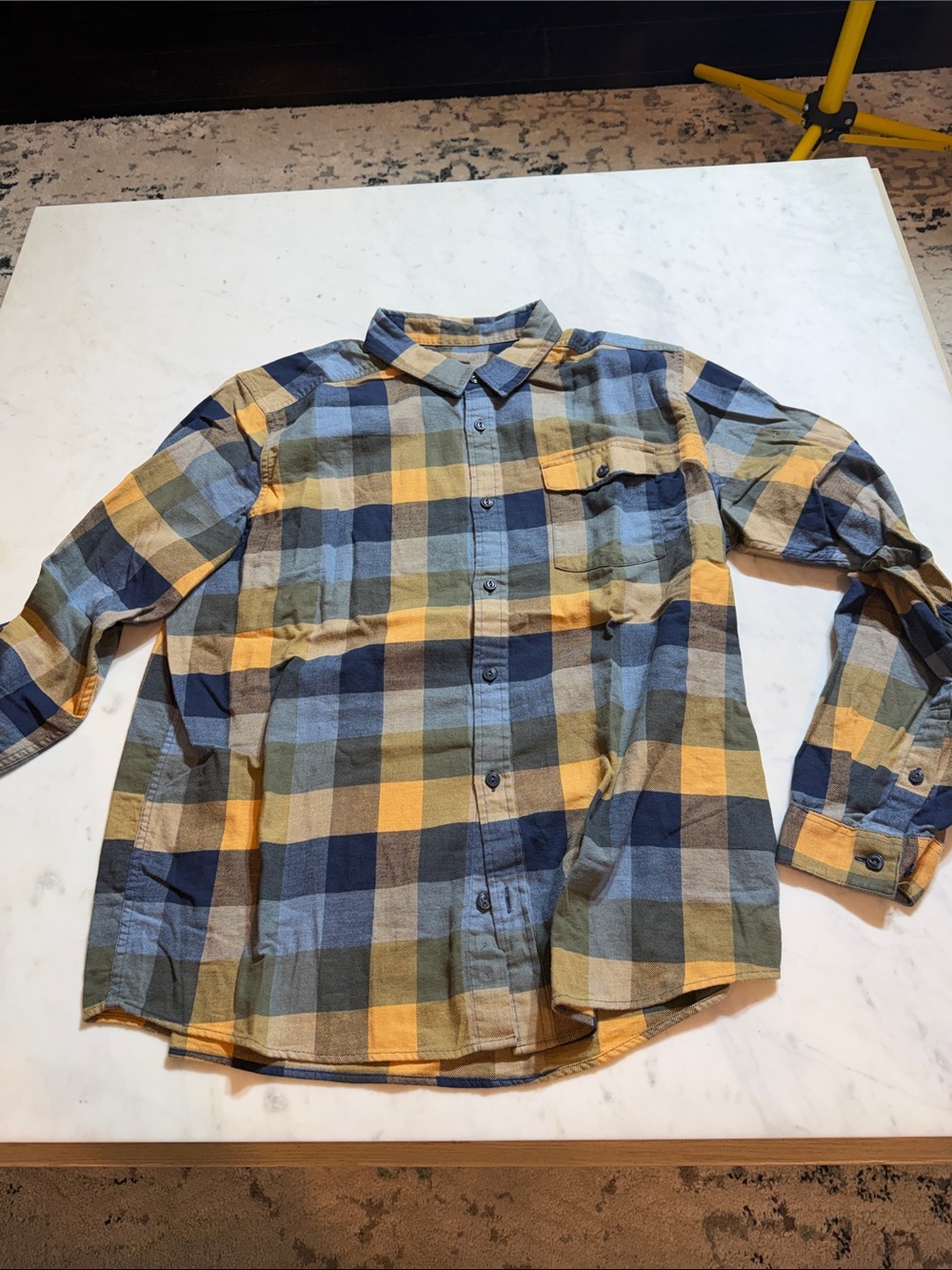 Patagonia Yellow and Blue Plaid Button-Down Shirt
